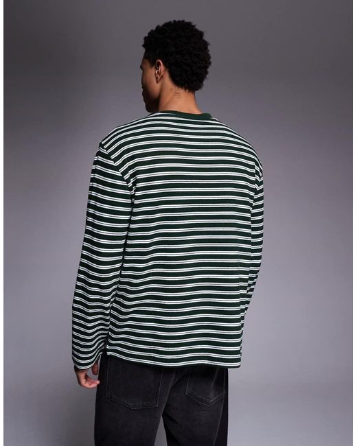 ASOS Blue Heavyweight Relaxed Long Sleeve Stripe T-Shirt for men