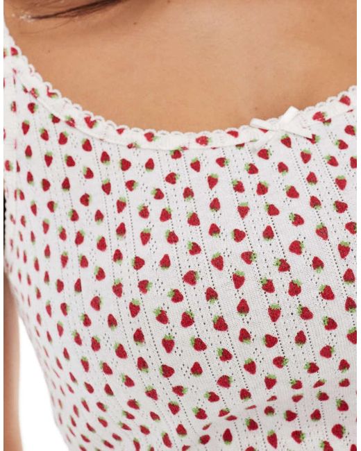 Lindex Ajourgebreide Cami Met Aardbeienprint En Geschulpte Rand in het White