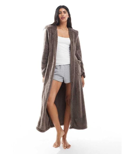 Loungeable Natural Cosy Sherpa Hooded Maxi Robe