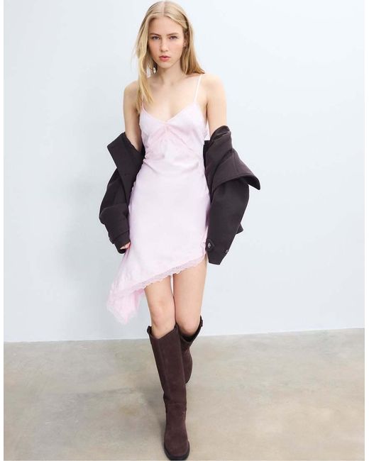 Stradivarius White Short Asymmetric Satin Dress