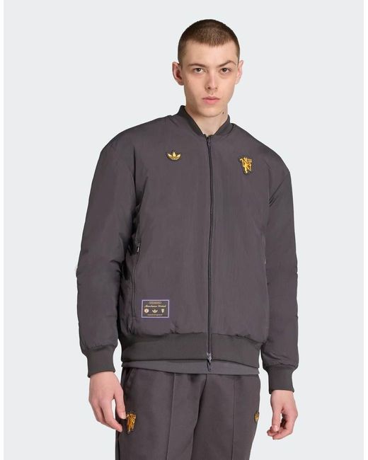 Adidas Originals Gray Manchester United Terrace Icons Jacket for men