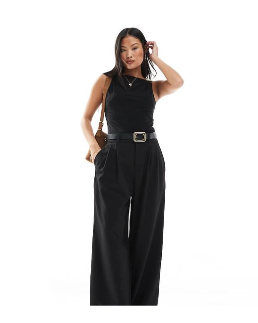 Stradivarius Black Petite Pleated Wide Leg Trousers