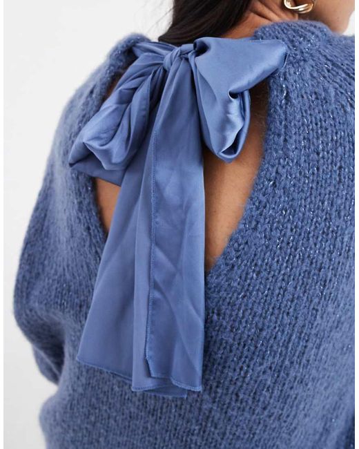 ONLY Blue Oversized Bow Back Detail Jumper