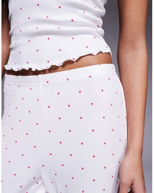 Boux Avenue White Heart Printed Lace Trim Cami And Trouser Pyjama Set