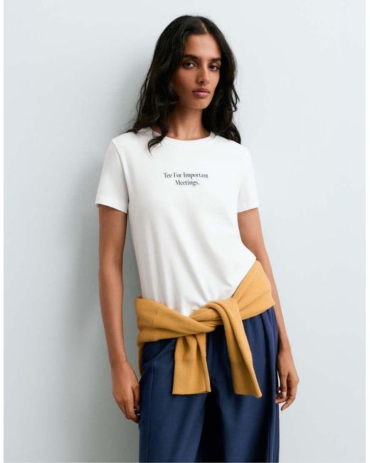 Oysho White Cotton Blend Short-sleeved T-shirt With Slogan