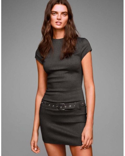 Bershka Black Mini Dress With Tie Belt
