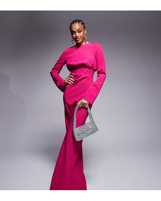 ASOS Pink Asos Design Tall Structured Long Sleeve Maxi Dress With Ruched Bust
