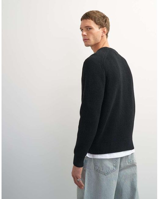 Topman Black Classic Fit Fisherman Knit Jumper for men