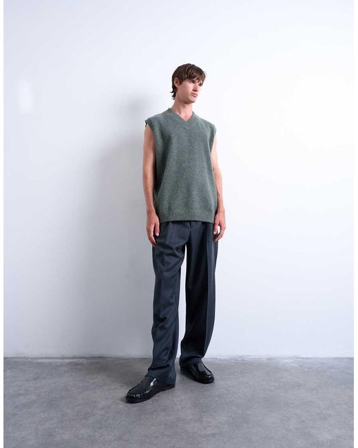 Chaleco Extragrande Con Cuello De Pico De Punto De Topman de hombre de color Gray
