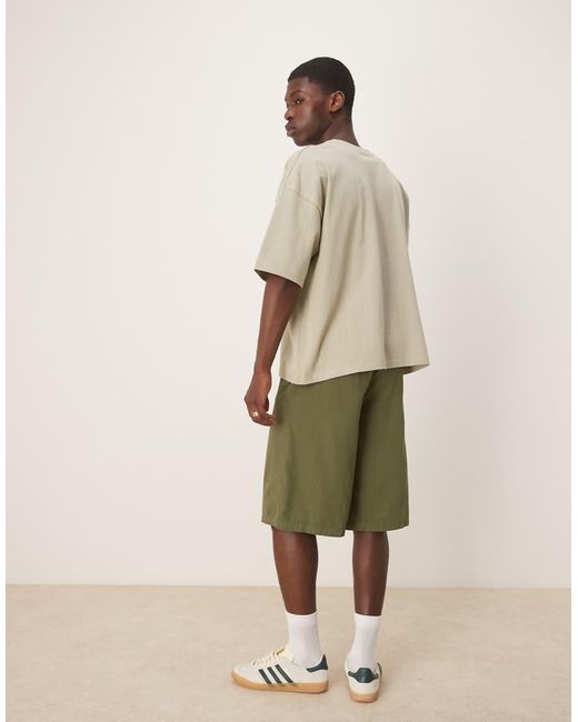 ASOS Short Met Wijde, Lange Pasvorm En Visgraat Textuur in het Natural voor heren