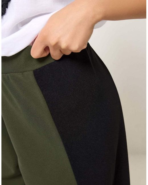 PixieGirl Green Petite Side Panel Wide Leg Trousers