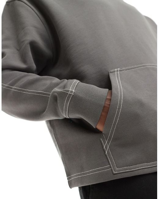 Sudadera negro lavado extragrande con capucha y pespuntes en contraste ASOS de hombre de color Gray