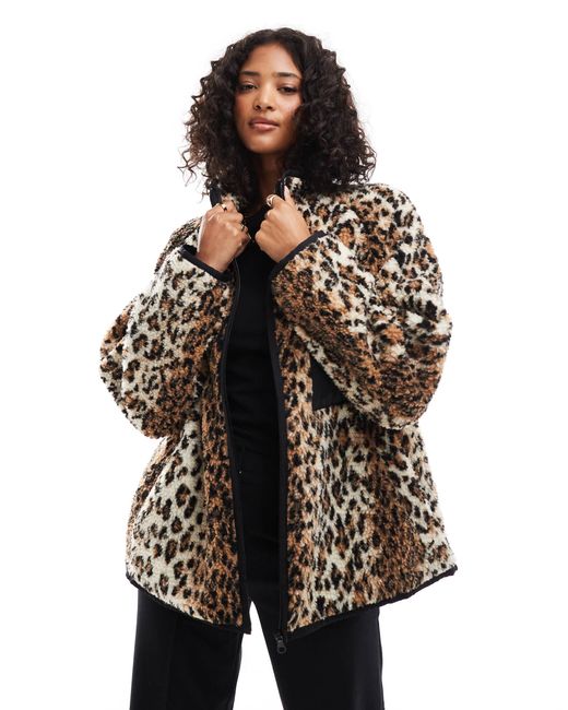 ASOS Black – mantel aus teddyfleece mit leopardenmuster