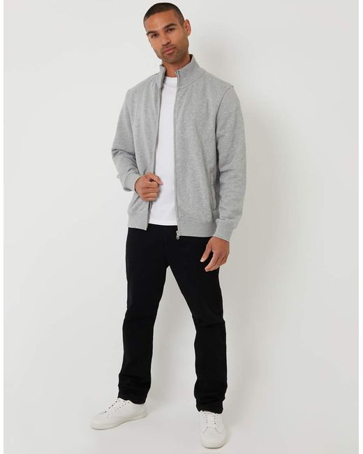Threadbare Gray Funnel Neck Zip Through Sweatshirt for men