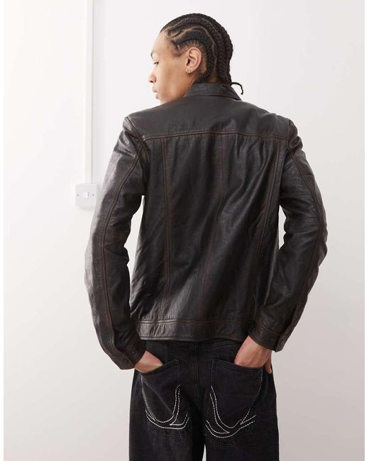 Barney's Originals Black Real Leather Harrington for men