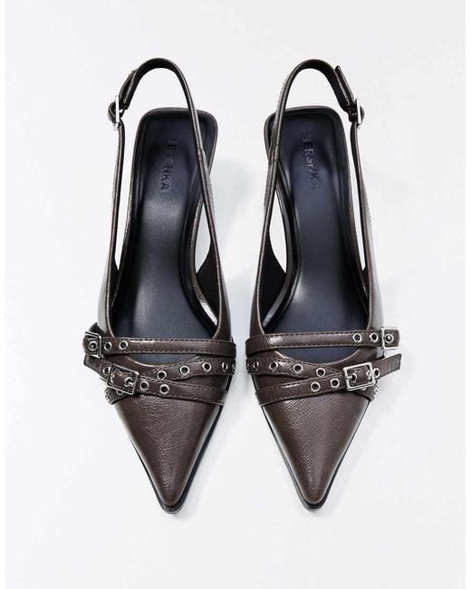 Bershka White Kitten Heel Slingback Shoes With Buckles