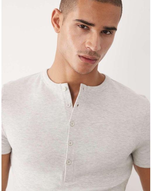 ASOS White Muscle Fit T-shirt With Henley Neck for men