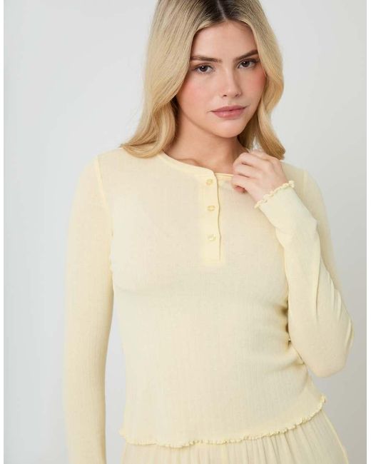 Threadbare Natural Pointelle Long Sleeve Henly Pyjama Set