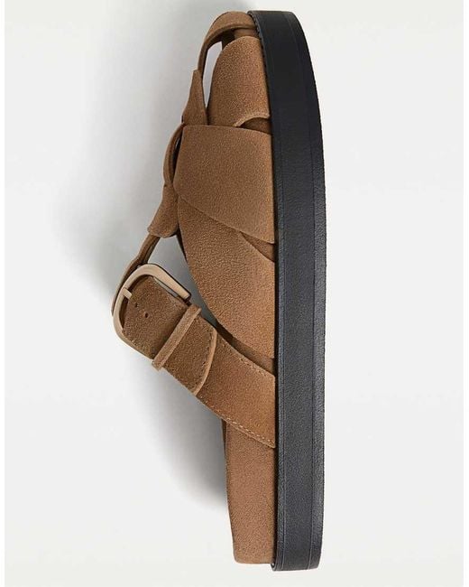 Stradivarius Sandalen Van Leer Met Bandjes in het Brown