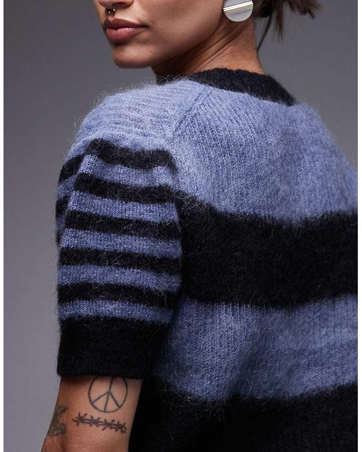 AllSaints Blue Clem Knitted Stripe Tee
