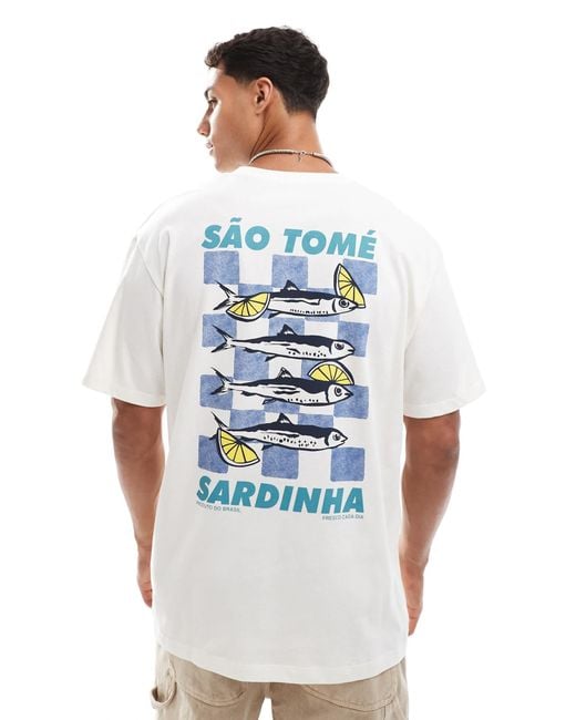 Jack & Jones White Oversize T-shirt With Sardine Back Print for men