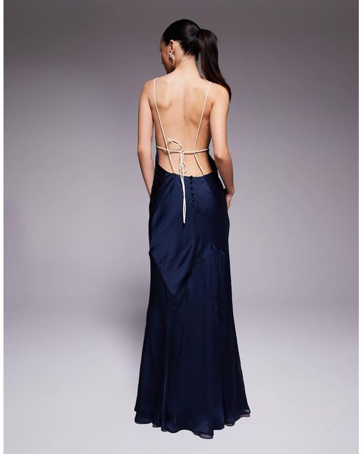 ASOS Blue Asos Design Petite High Neck Satin Bias Fishtail Maxi Dress