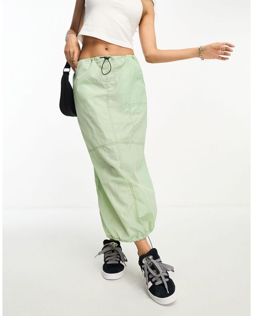 Noisy May Green Drawstring toggle Maxi Parachute Skirt
