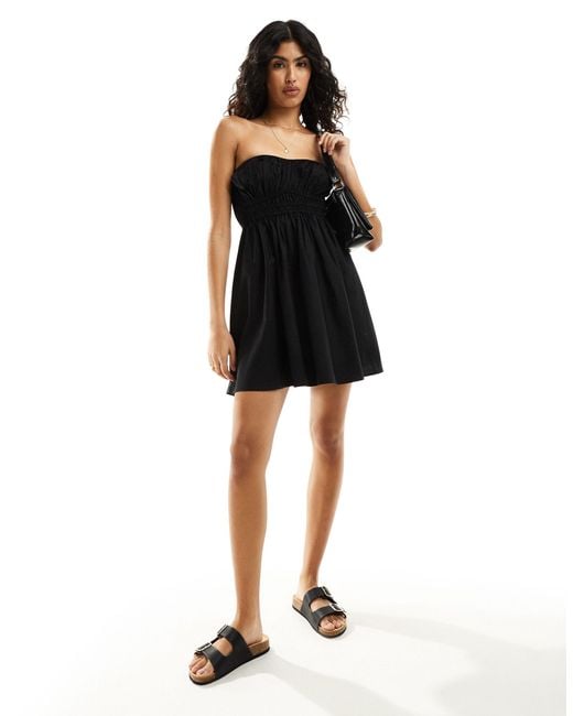 ASOS Black Mini Bandeau Sundress With Ruched Bust Detail