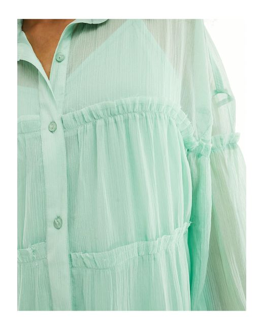 ASOS Green Chiffon Smock Mini Shirt Dress