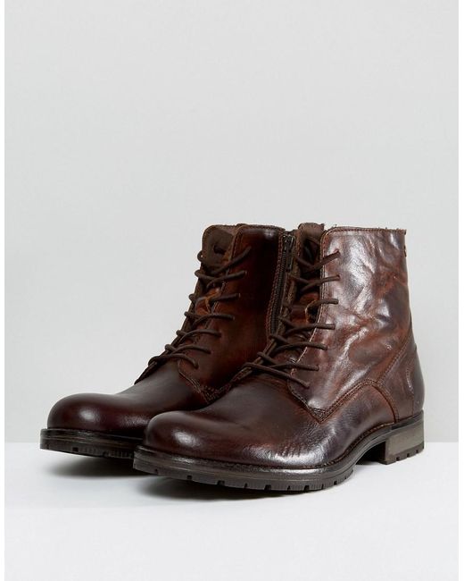 Jack & Jones Orca Leather Lace Up Boots in Brown for Men | Lyst Canada