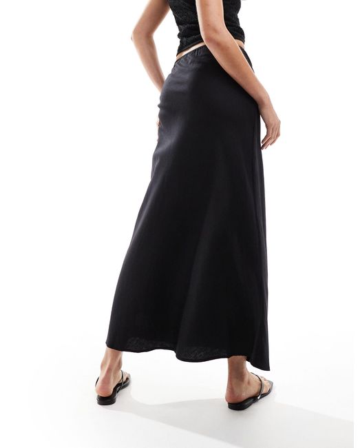 Mango Black Linen Mix Midi Skirt