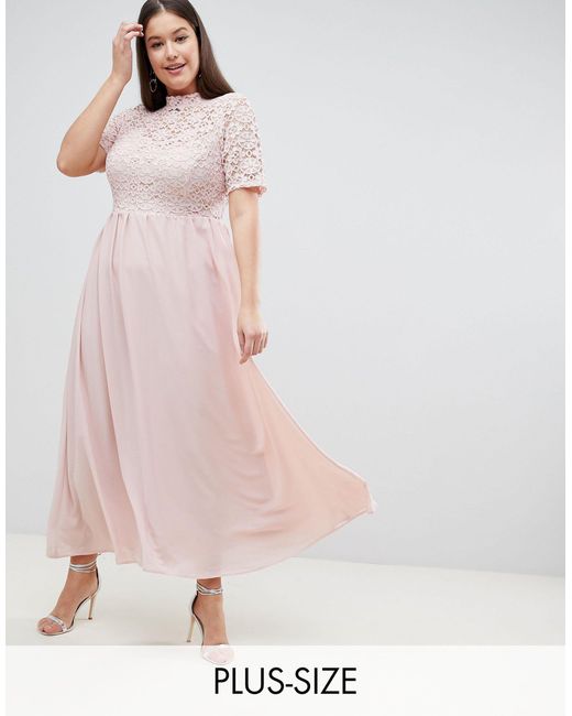 high neck pink maxi dress