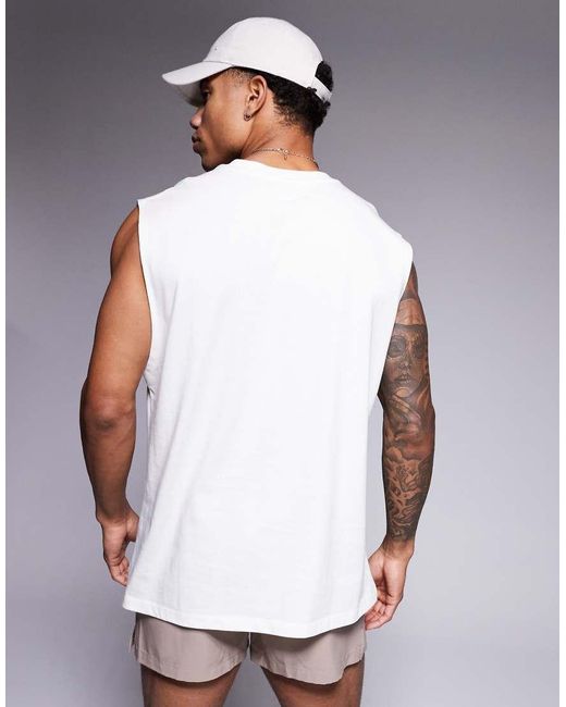 4505 White Icon Cotton Oversized Pump Training Tank With Quick Dry Finish for men