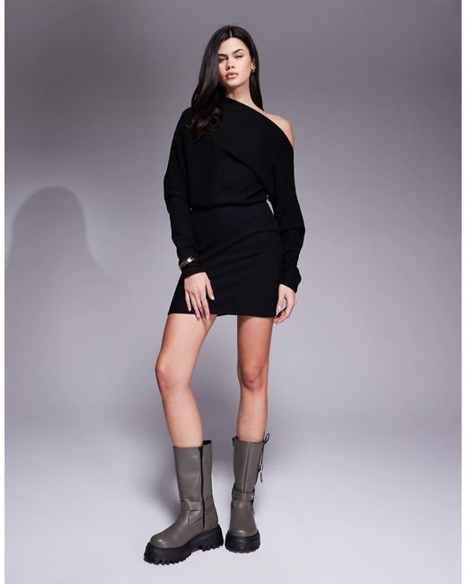 ASOS Black Supersoft Long Sleeve Fallen Shoulder Mini Dress