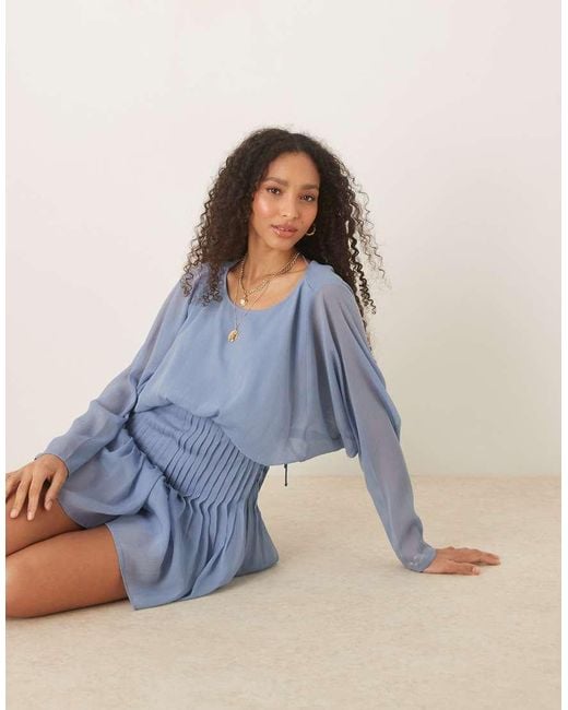 ASOS Blue Cowl Back Pleated Bodice Playsuit