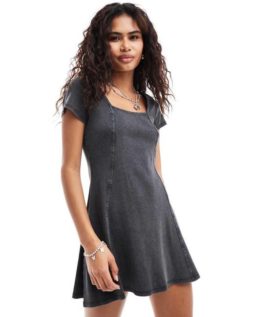 Monki Rib Jersey Mini Dress With Square Neck in Grey Lyst UK