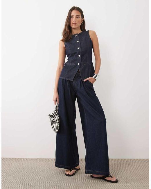 Threadbare Blue Crew Neck Denim Waistcoat
