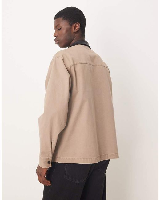 ASOS Natural Oversized Shirt With Faux Leather Collar for men
