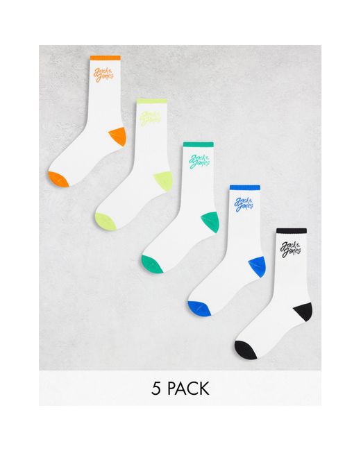 Jack & Jones White 5 Pack Tennis Socks With Contrast Logo for men