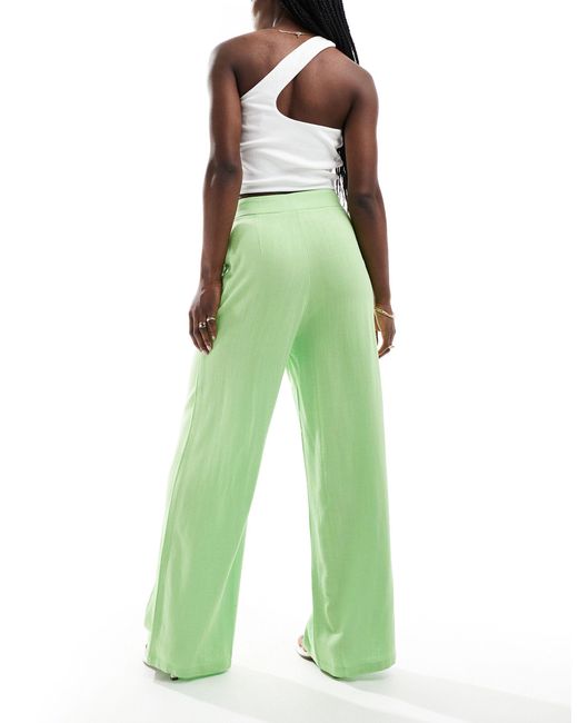 ASOS Green High Waist Seam Detail Trousers With Linen