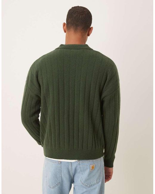 ASOS Green Oversized Knitted Lambswool Rib Polo for men