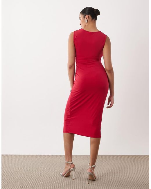 Mama.licious Red Mamalicious Maternity Sleeveless Side Ruched Detail Slinky Midi Dress