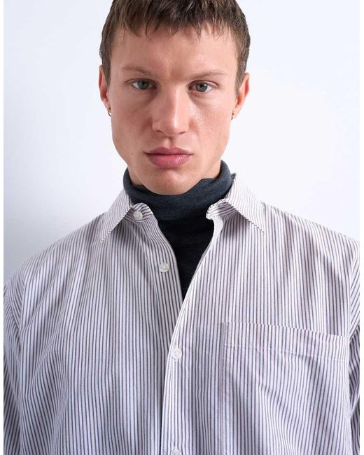 Topman White Relaxed Fit Stripe Shirt for men