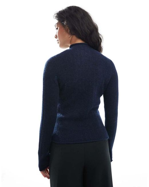 ASOS Blue Knitted Relaxed Funnel Neck Top
