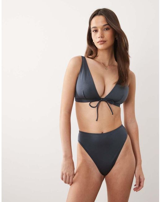 ASOS Gray Fuller Bust Maya Alice Tie Front Plunge Bikini Top