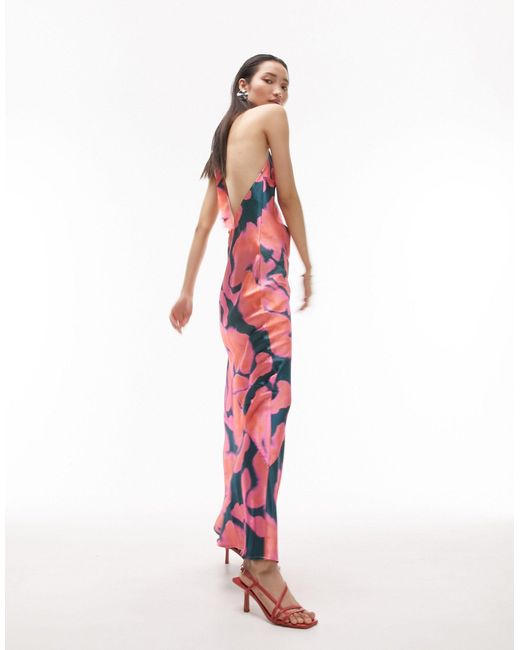 TOPSHOP Maxi-jurk Met Halternek En Inkt-print in het Pink
