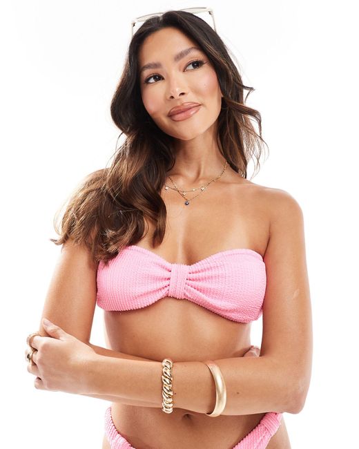 River Island Pink Bandeau Textured Bikini Top