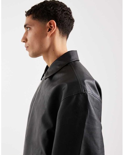 Jack & Jones Gray Faux Leather Bomber Jacket for men