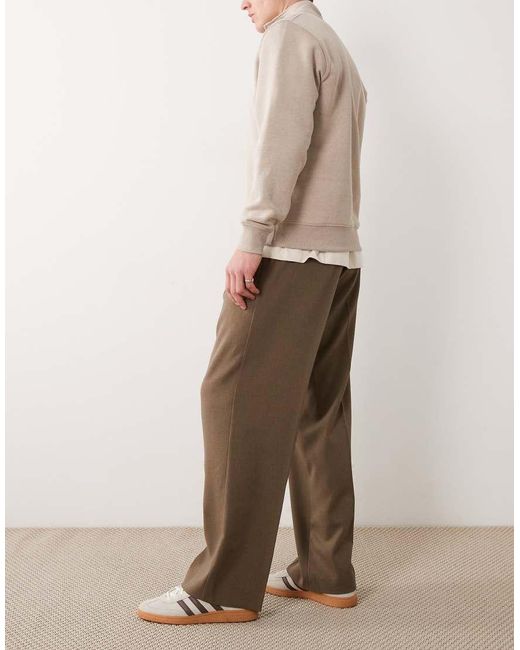 ASOS Natural Tailored Pull On Wide Leg Trousers for men