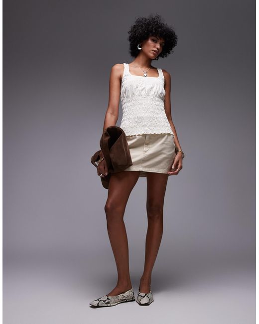 TOPSHOP Gray Shirred Poplin Sleeveless Top